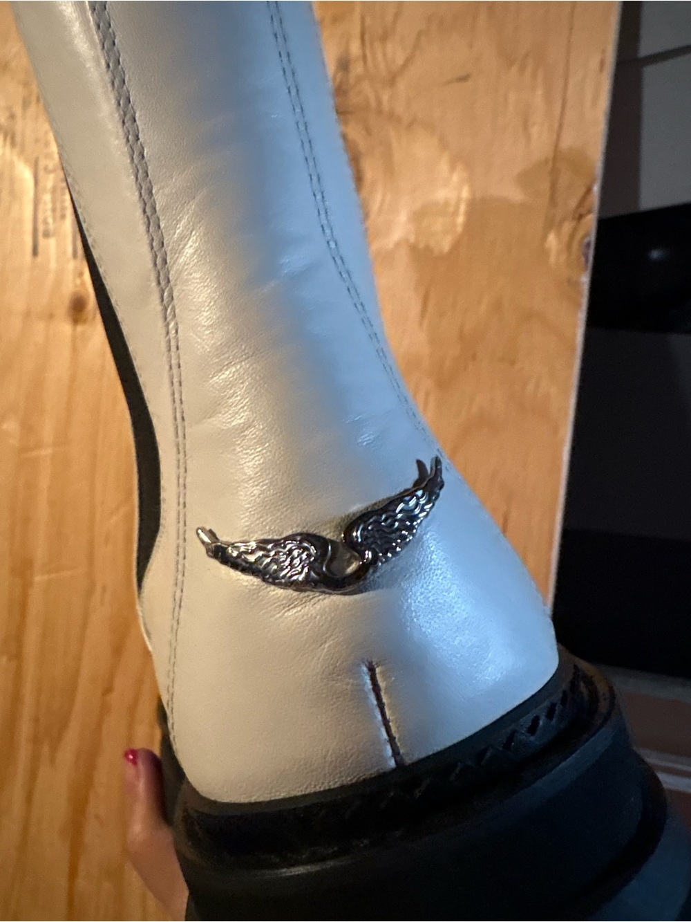 Zadig & Voltaire White Leather Chelsea Lug Boot with Black Elastic - Picture 5 of 9